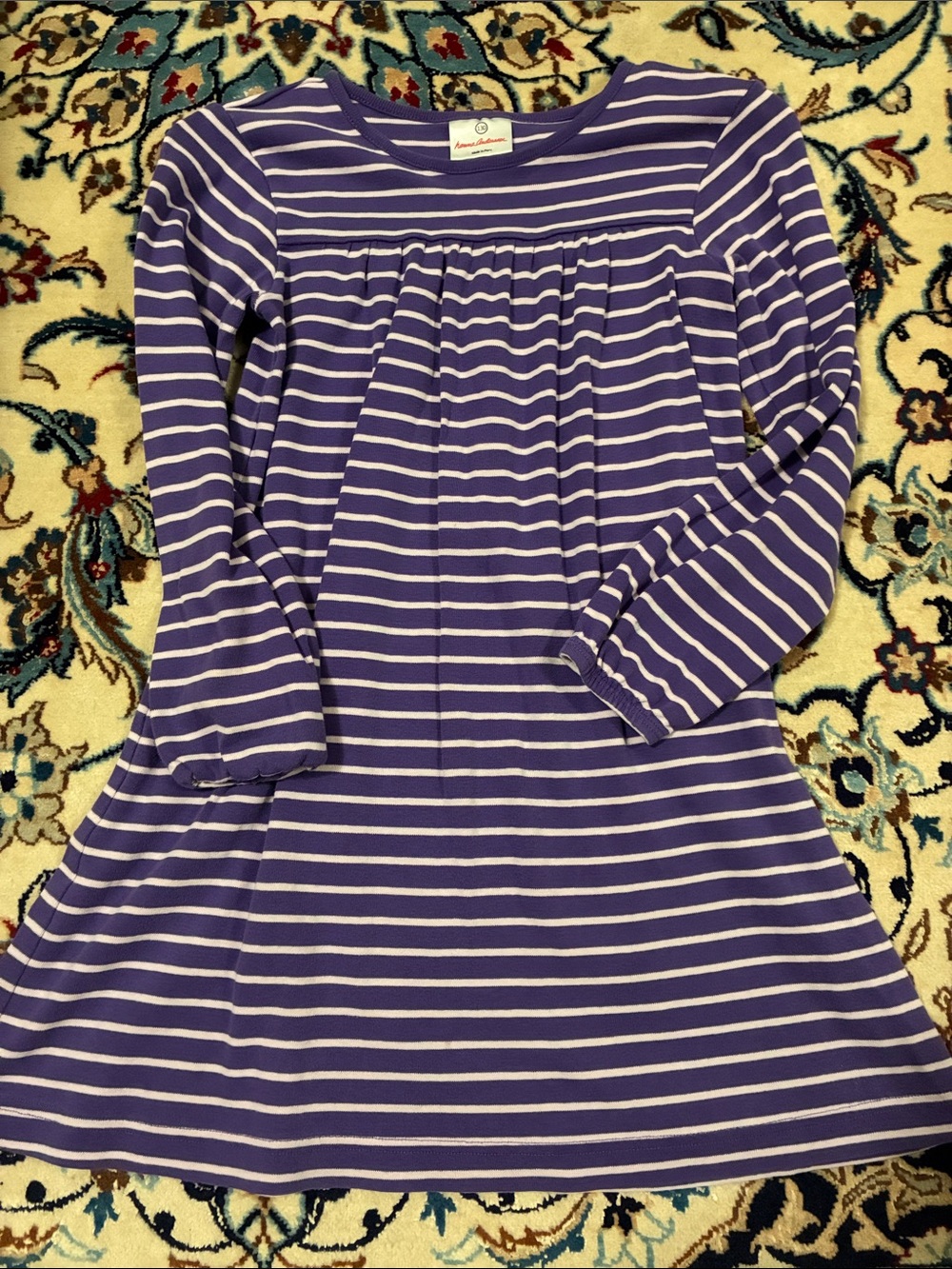 Hanna Andersson Purple and White Striped Long-Sleeve Dress